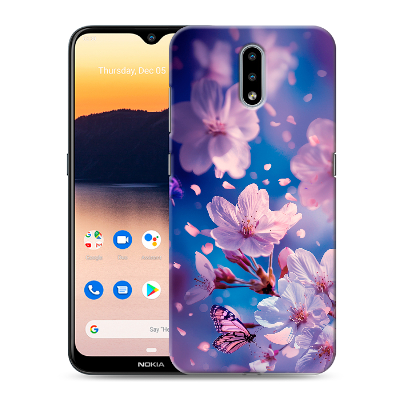 Силиконовый противоударный чехол на Nokia 2.3 с принтом цветы бабочки Силиконовый противоударный чехол на Nokia 2.3 с принтом цветы бабочки