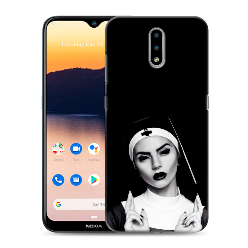 Силиконовый противоударный чехол на Nokia 2.3 с принтом монашка Силиконовый противоударный чехол на Nokia 2.3 с принтом монашка