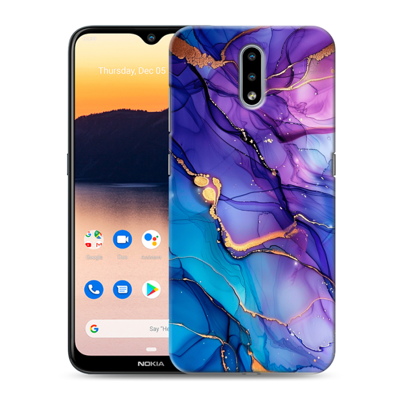 Силиконовый противоударный чехол на Nokia 2.3 с принтом синий мрамор Силиконовый противоударный чехол на Nokia 2.3 с принтом синий мрамор