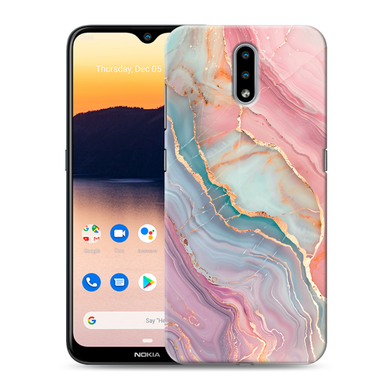 Силиконовый противоударный чехол на Nokia 2.3 с принтом розовый мрамор Силиконовый противоударный чехол на Nokia 2.3 с принтом розовый мрамор