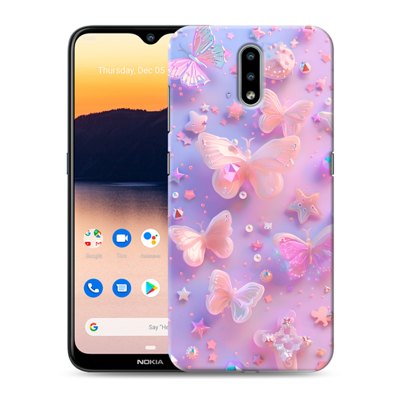 Силиконовый противоударный чехол на Nokia 2.3 с принтом Бабочки Силиконовый противоударный чехол на Nokia 2.3 с принтом Бабочки