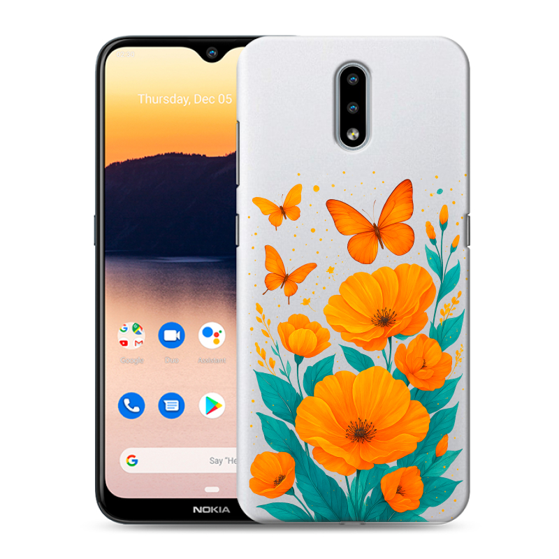 Силиконовый противоударный чехол на Nokia 2.3 с принтом цветы бабочки Силиконовый противоударный чехол на Nokia 2.3 с принтом цветы бабочки
