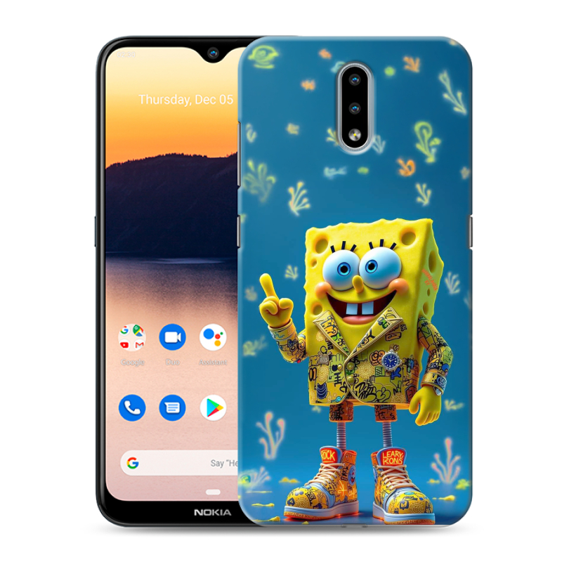 Силиконовый противоударный чехол на Nokia 2.3 с принтом Спанч боб Спанчбоб Силиконовый противоударный чехол на Nokia 2.3 с принтом Спанч боб Спанчбоб