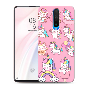 Силиконовый чехол на Xiaomi RedMi K30 с принтом Единороги и радуга