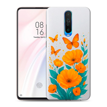 Силиконовый чехол на Xiaomi RedMi K30 с принтом цветы бабочки Силиконовый чехол на Xiaomi RedMi K30 с принтом цветы бабочки
