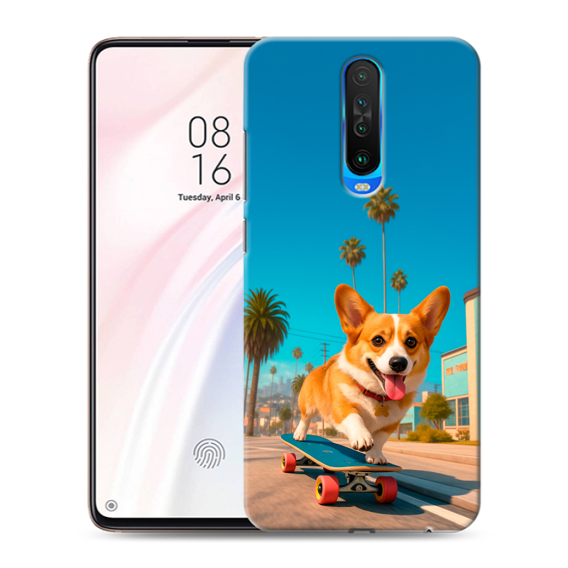 Пластиковый чехол на Xiaomi RedMi K30 с принтом Корги на скейте Пластиковый чехол на Xiaomi RedMi K30 с принтом Корги на скейте