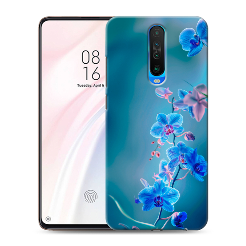 Силиконовый чехол на Xiaomi RedMi K30 с принтом Голубые цветы Силиконовый чехол на Xiaomi RedMi K30 с принтом Голубые цветы