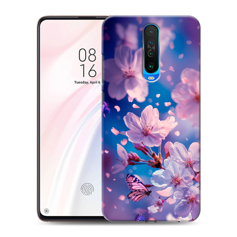 Силиконовый чехол на Xiaomi RedMi K30 с принтом цветы бабочки Силиконовый чехол на Xiaomi RedMi K30 с принтом цветы бабочки
