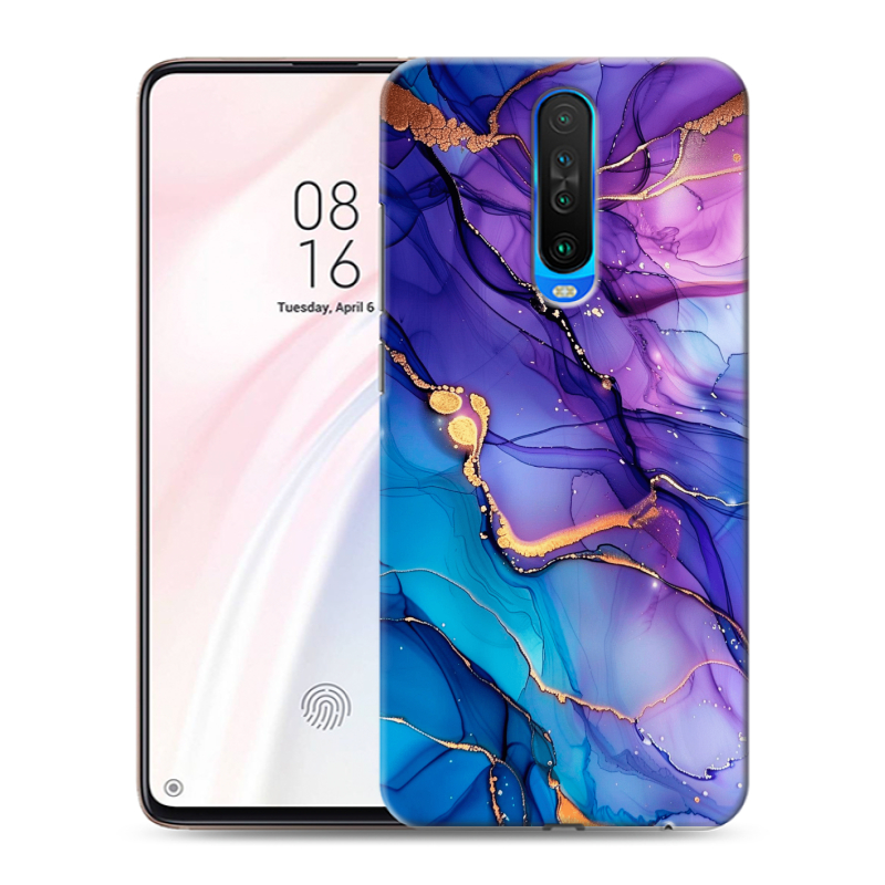 Силиконовый противоударный чехол на Xiaomi RedMi K30 с принтом синий мрамор Силиконовый противоударный чехол на Xiaomi RedMi K30 с принтом синий мрамор