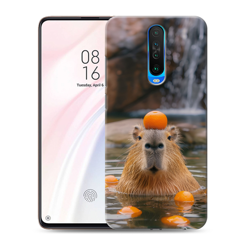 Силиконовый противоударный чехол на Xiaomi RedMi K30 с принтом Капибара с апельсином Силиконовый противоударный чехол на Xiaomi RedMi K30 с принтом Капибара с апельсином