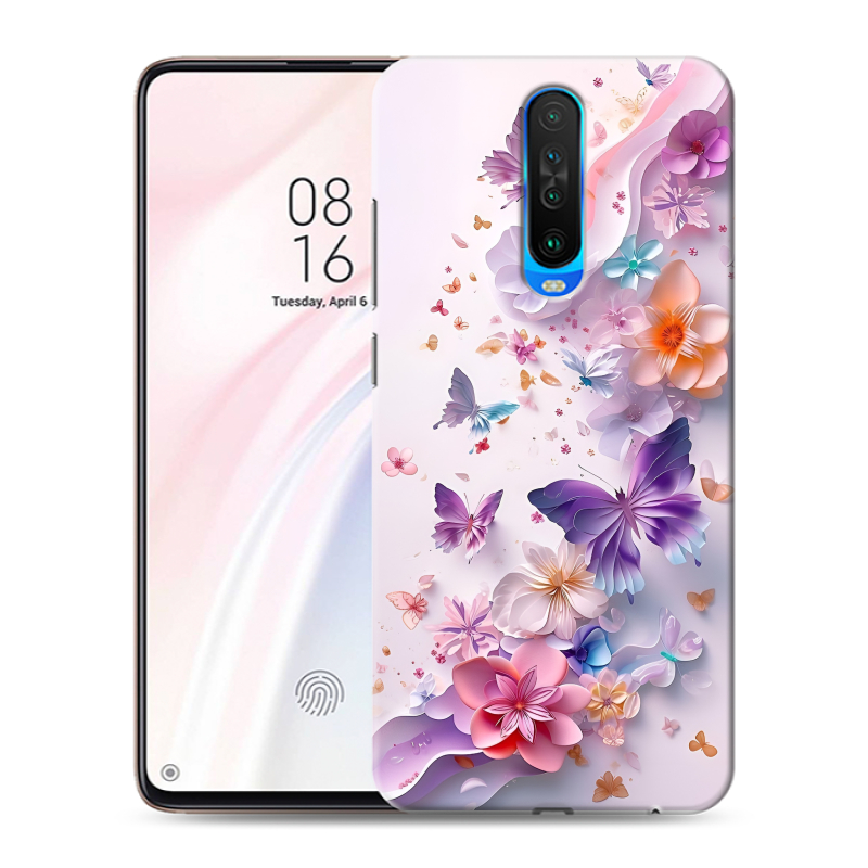 Пластиковый чехол на Xiaomi RedMi K30 с принтом цветы бабочки Пластиковый чехол на Xiaomi RedMi K30 с принтом цветы бабочки