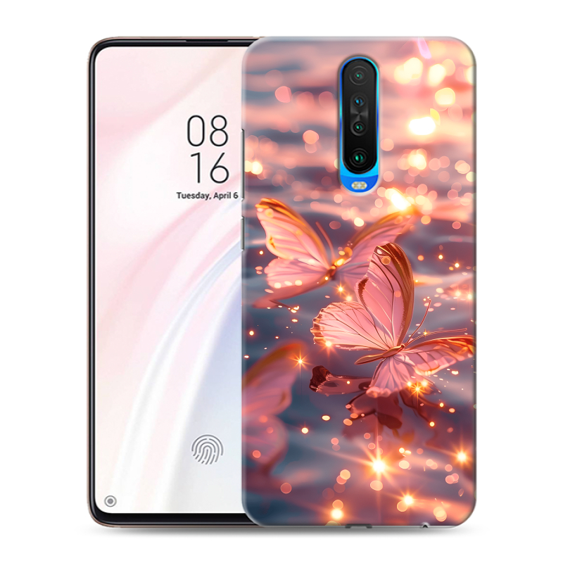 Пластиковый чехол на Xiaomi RedMi K30 с принтом бабочки розовые Пластиковый чехол на Xiaomi RedMi K30 с принтом бабочки розовые