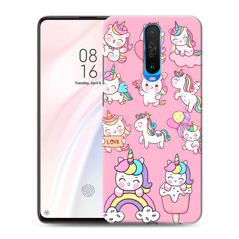 Пластиковый чехол на Xiaomi RedMi K30 с принтом Единороги и радуга Пластиковый чехол на Xiaomi RedMi K30 с принтом Единороги и радуга