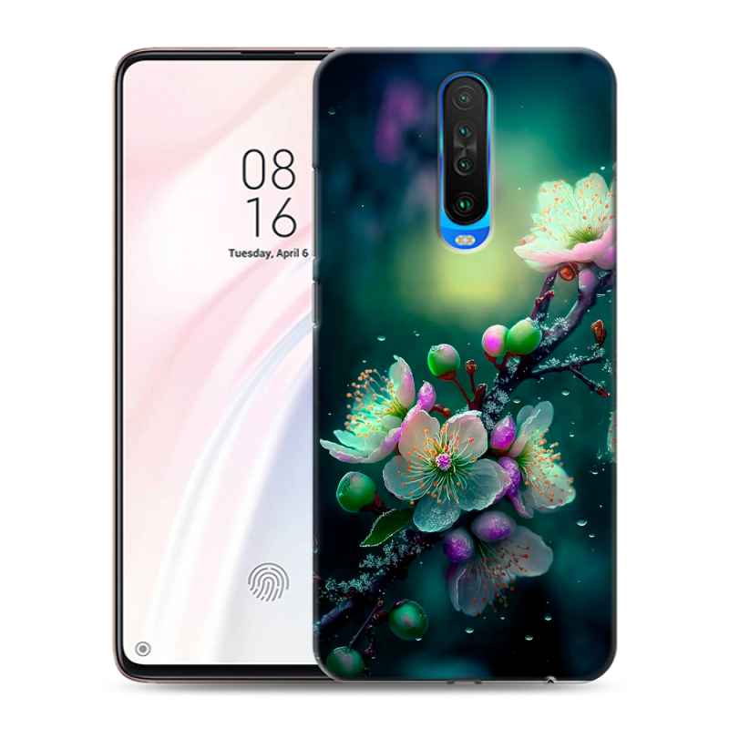 Силиконовый чехол на Xiaomi RedMi K30 с принтом Цветы и мрамор Силиконовый чехол на Xiaomi RedMi K30 с принтом Цветы и мрамор