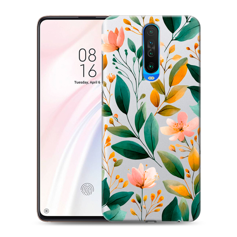 Силиконовый чехол на Xiaomi RedMi K30 с принтом Цветы паттерн Силиконовый чехол на Xiaomi RedMi K30 с принтом Цветы паттерн