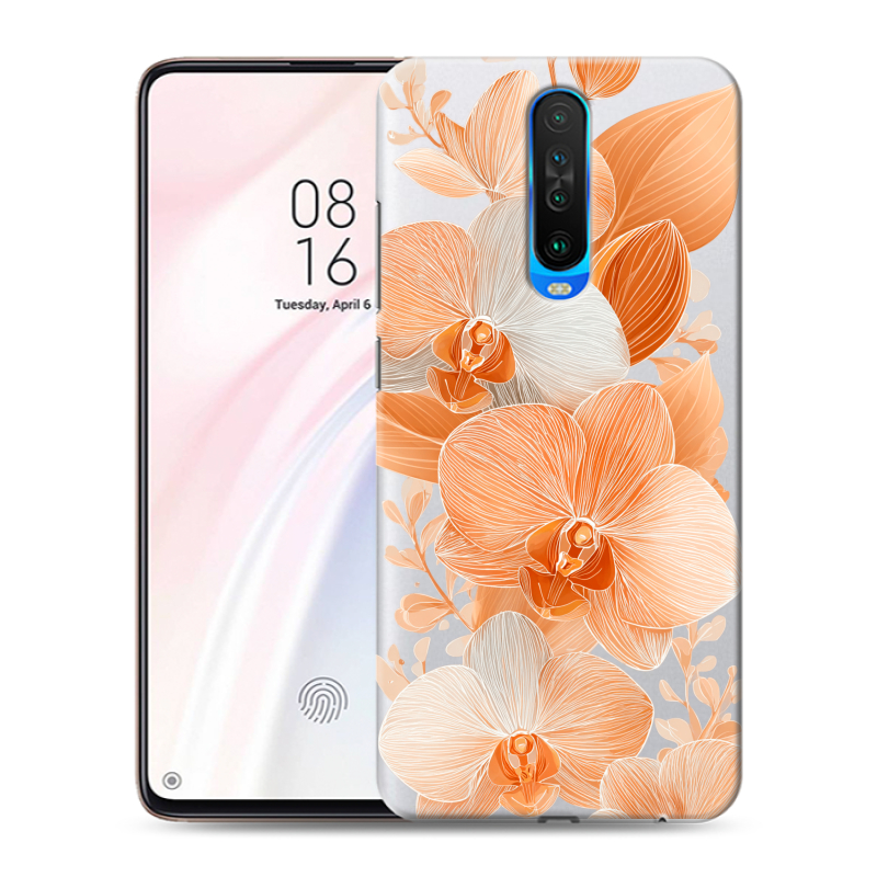 Пластиковый чехол на Xiaomi RedMi K30 с принтом Бежевые цветы Пластиковый чехол на Xiaomi RedMi K30 с принтом Бежевые цветы