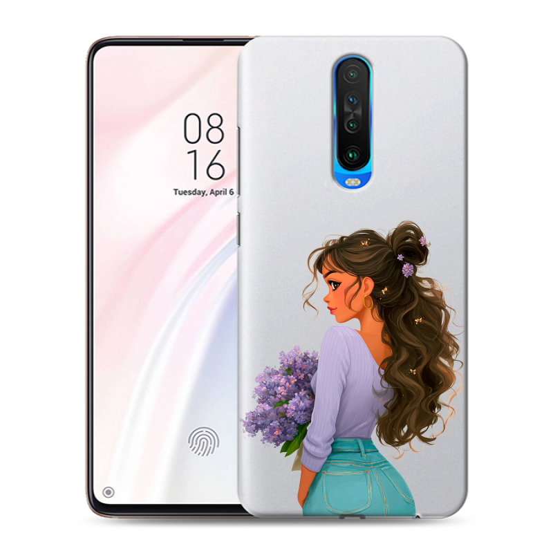 Пластиковый чехол на Xiaomi RedMi K30 с принтом девушка цветы Пластиковый чехол на Xiaomi RedMi K30 с принтом девушка цветы