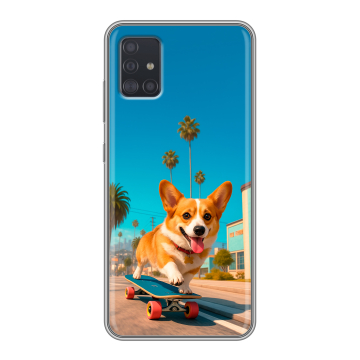 Силиконовый чехол на Samsung Galaxy A51 с принтом Корги на скейте