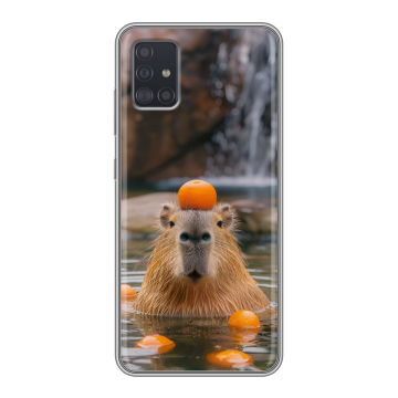 Силиконовый чехол на Samsung Galaxy A51 с принтом Капибара с апельсином Силиконовый чехол на Samsung Galaxy A51 с принтом Капибара с апельсином