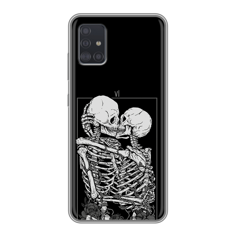 Силиконовый противоударный чехол на Samsung Galaxy A51 с принтом Поцелуй скелетов Силиконовый противоударный чехол на Samsung Galaxy A51 с принтом Поцелуй скелетов