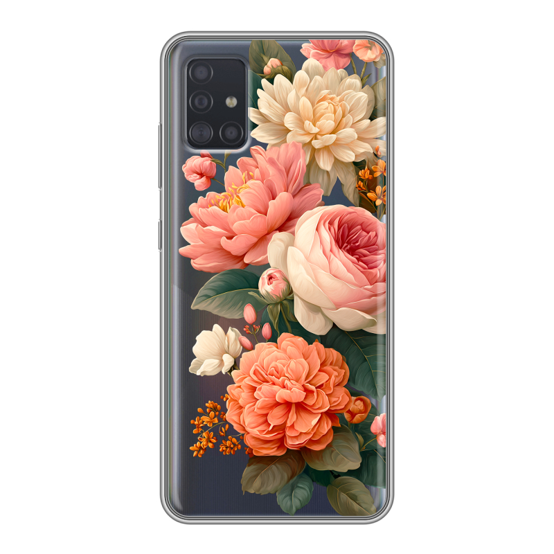 Силиконовый противоударный чехол на Samsung Galaxy A51 с принтом цветы Силиконовый противоударный чехол на Samsung Galaxy A51 с принтом цветы