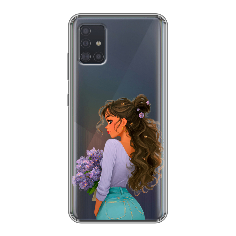 Силиконовый противоударный чехол на Samsung Galaxy A51 с принтом девушка цветы Силиконовый противоударный чехол на Samsung Galaxy A51 с принтом девушка цветы