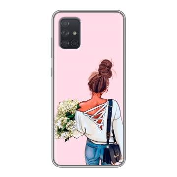 Силиконовый чехол на Samsung Galaxy A71 с принтом Девушка и букет Силиконовый чехол на Samsung Galaxy A71 с принтом Девушка и букет