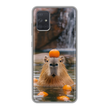 Силиконовый чехол на Samsung Galaxy A71 с принтом Капибара с апельсином