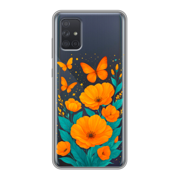 Силиконовый чехол на Samsung Galaxy A71 с принтом цветы бабочки Силиконовый чехол на Samsung Galaxy A71 с принтом цветы бабочки