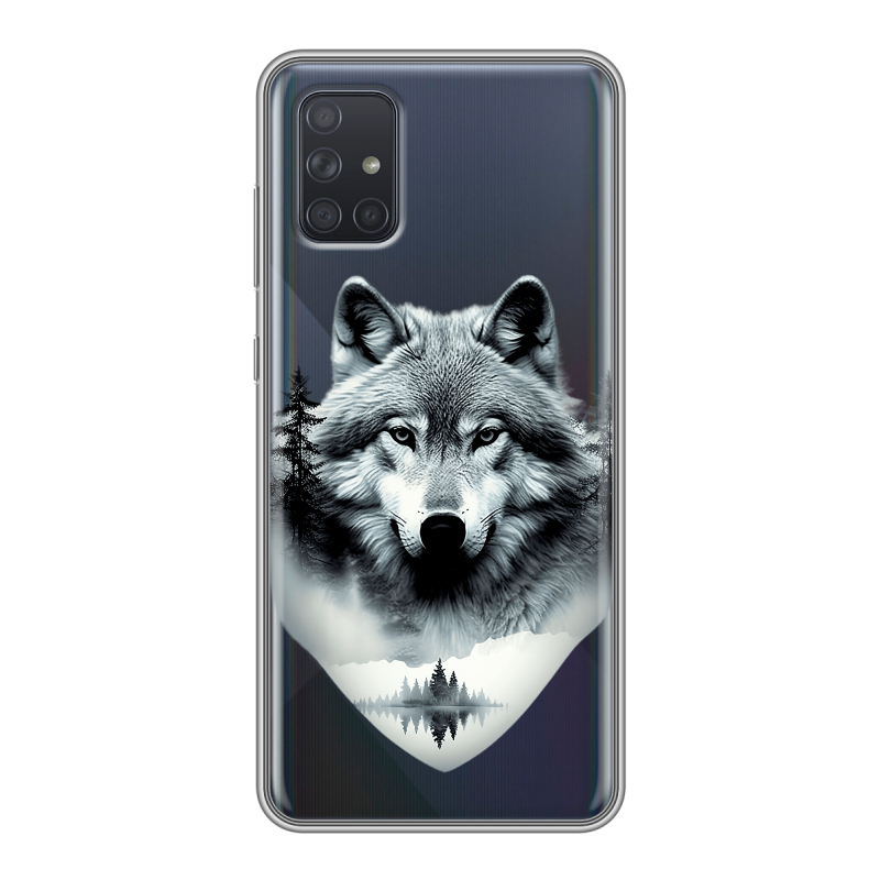 Силиконовый противоударный чехол на Samsung Galaxy A71 с принтом Волк в лесу Силиконовый противоударный чехол на Samsung Galaxy A71 с принтом Волк в лесу