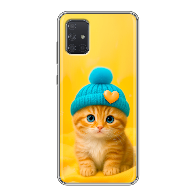 Силиконовый чехол на Samsung Galaxy A71 с принтом Котенок в шапке Силиконовый чехол на Samsung Galaxy A71 с принтом Котенок в шапке