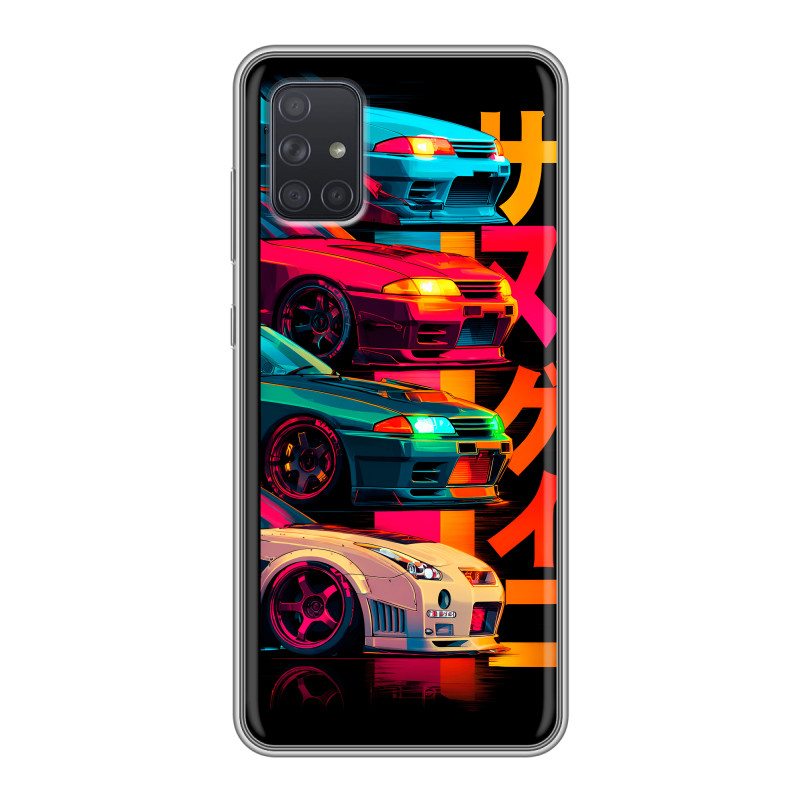 Силиконовый противоударный чехол на Samsung Galaxy A71 с принтом Гоночные машины Силиконовый противоударный чехол на Samsung Galaxy A71 с принтом Гоночные машины