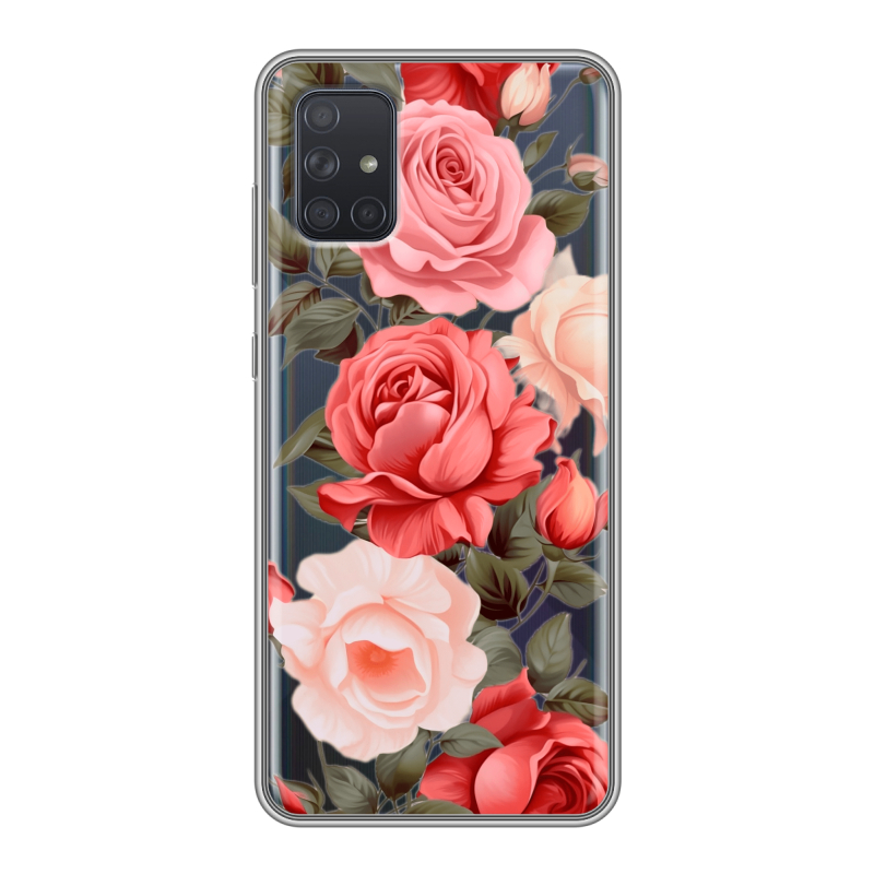 Силиконовый противоударный чехол на Samsung Galaxy A71 с принтом Розы Силиконовый противоударный чехол на Samsung Galaxy A71 с принтом Розы