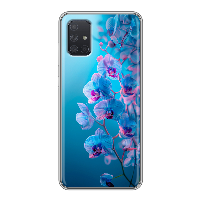 Силиконовый противоударный чехол на Samsung Galaxy A71 с принтом голубые орхидеи Силиконовый противоударный чехол на Samsung Galaxy A71 с принтом голубые орхидеи