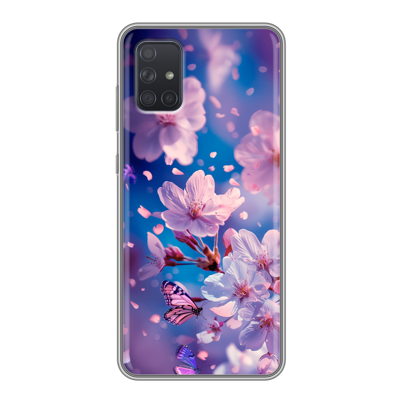 Силиконовый противоударный чехол на Samsung Galaxy A71 с принтом цветы бабочки Силиконовый противоударный чехол на Samsung Galaxy A71 с принтом цветы бабочки