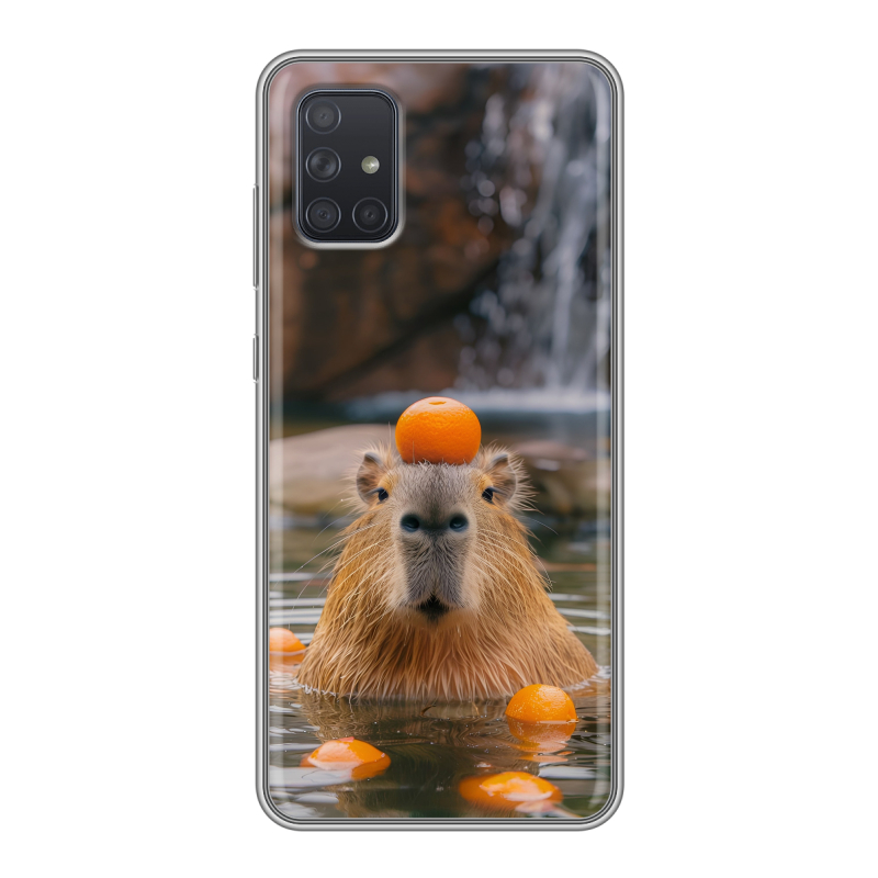 Силиконовый чехол на Samsung Galaxy A71 с принтом Капибара с апельсином Силиконовый чехол на Samsung Galaxy A71 с принтом Капибара с апельсином