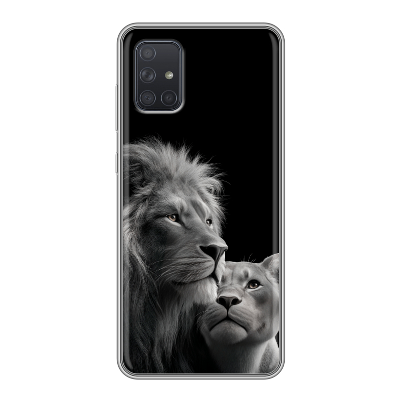Силиконовый противоударный чехол на Samsung Galaxy A71 с принтом Лев кошки Силиконовый противоударный чехол на Samsung Galaxy A71 с принтом Лев кошки