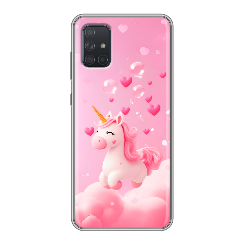 Силиконовый противоударный чехол на Samsung Galaxy A71 с принтом Единорог Силиконовый противоударный чехол на Samsung Galaxy A71 с принтом Единорог
