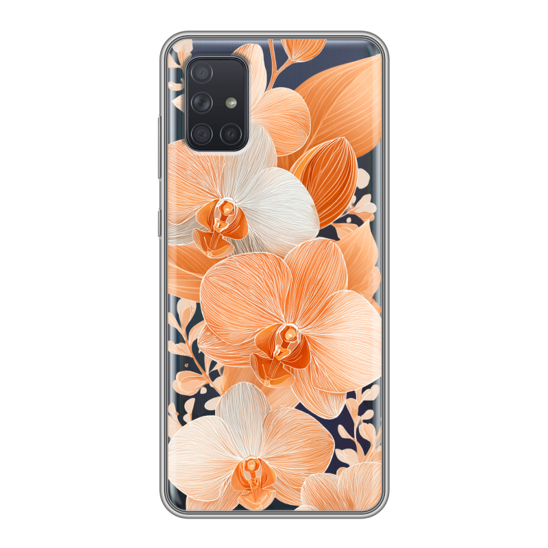 Силиконовый противоударный чехол на Samsung Galaxy A71 с принтом Бежевые цветы Силиконовый противоударный чехол на Samsung Galaxy A71 с принтом Бежевые цветы