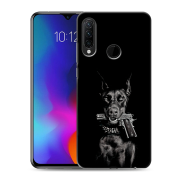 Силиконовый противоударный чехол на Lenovo K10 Note с принтом Доберман и пистолет Силиконовый противоударный чехол на Lenovo K10 Note с принтом Доберман и пистолет
