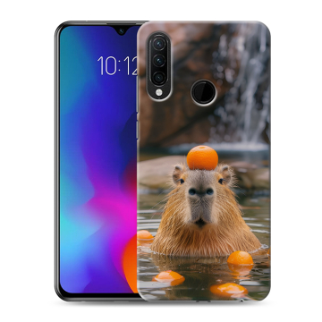 Силиконовый противоударный чехол на Lenovo K10 Note с принтом Капибара с апельсином Силиконовый противоударный чехол на Lenovo K10 Note с принтом Капибара с апельсином