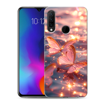 Силиконовый противоударный чехол на Lenovo K10 Note с принтом бабочки розовые