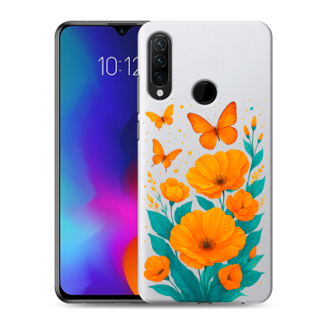 Силиконовый противоударный чехол на Lenovo K10 Note с принтом цветы бабочки