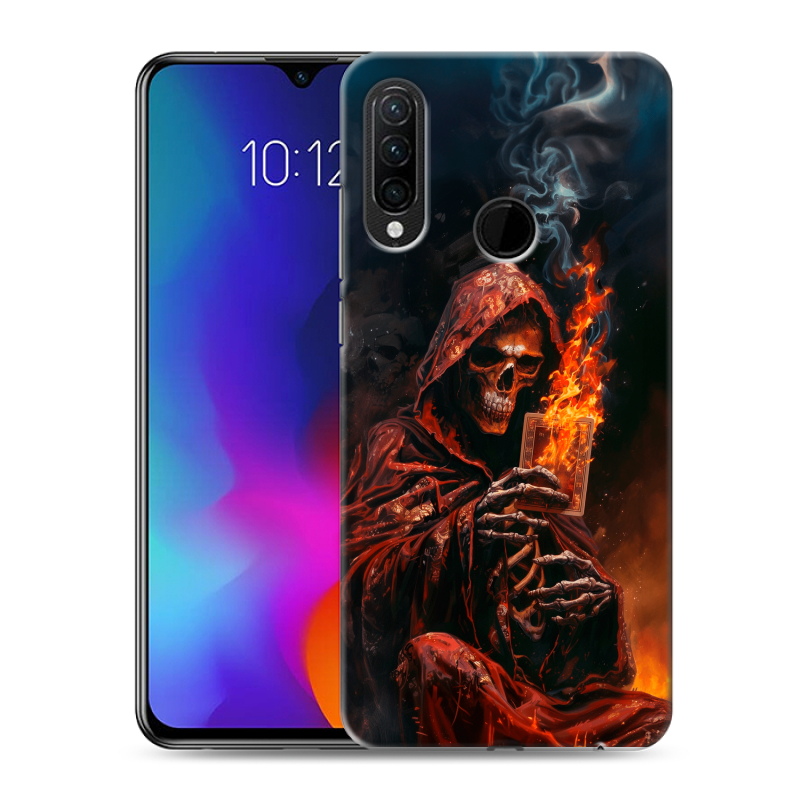 Силиконовый противоударный чехол на Lenovo K10 Note с принтом Скелет и карты Силиконовый противоударный чехол на Lenovo K10 Note с принтом Скелет и карты