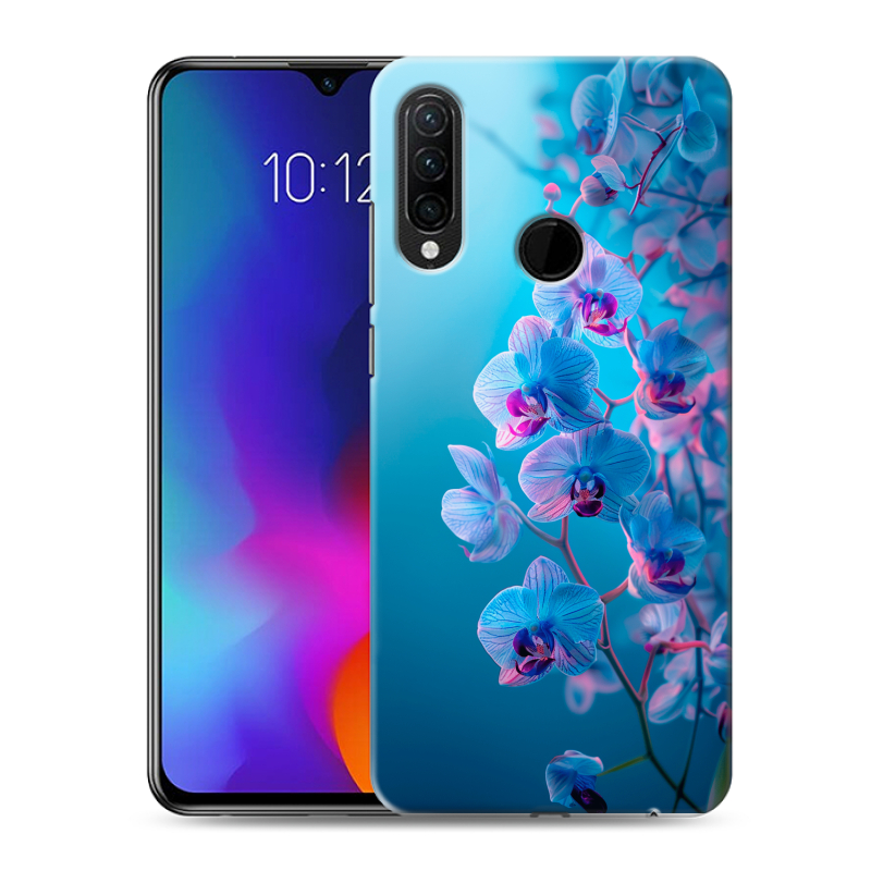 Силиконовый противоударный чехол на Lenovo K10 Note с принтом голубые орхидеи Силиконовый противоударный чехол на Lenovo K10 Note с принтом голубые орхидеи