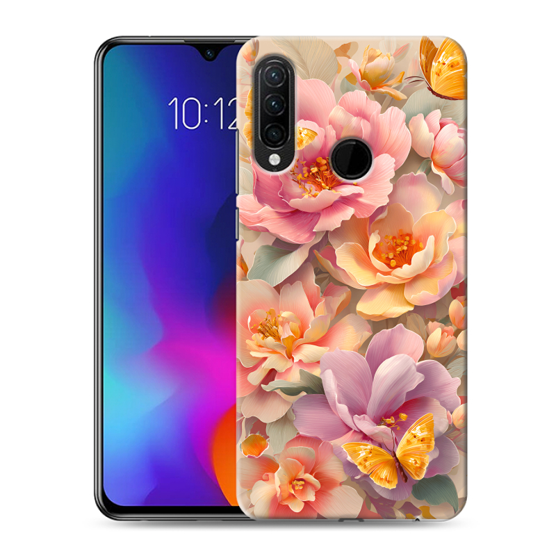 Силиконовый противоударный чехол на Lenovo K10 Note с принтом Цветы и бабочки Силиконовый противоударный чехол на Lenovo K10 Note с принтом Цветы и бабочки