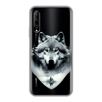 Силиконовый противоударный чехол на Huawei Y9s с принтом Волк в лесу