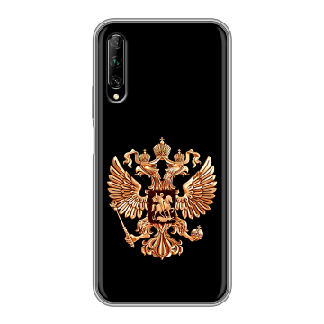 Силиконовый противоударный чехол на Huawei Y9s с принтом Герб России золотой