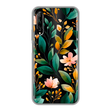 Силиконовый противоударный чехол на Huawei Y9s с принтом Цветы паттерн Силиконовый противоударный чехол на Huawei Y9s с принтом Цветы паттерн