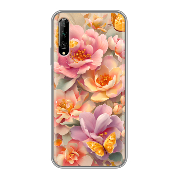 Силиконовый противоударный чехол на Huawei Y9s с принтом Цветы и бабочки Силиконовый противоударный чехол на Huawei Y9s с принтом Цветы и бабочки
